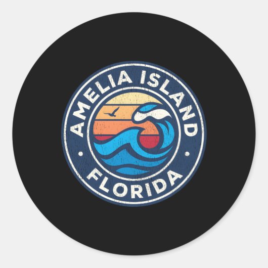 Sticker Rond Amelia Island Floride Fl Vagues Nautiques (Devant)