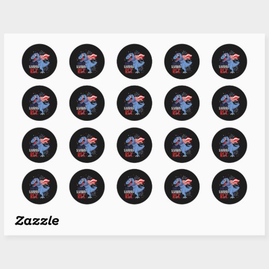 Sticker Rond Améri Saurus Rex 4 juillet dinosaure indépendance (Feuille)