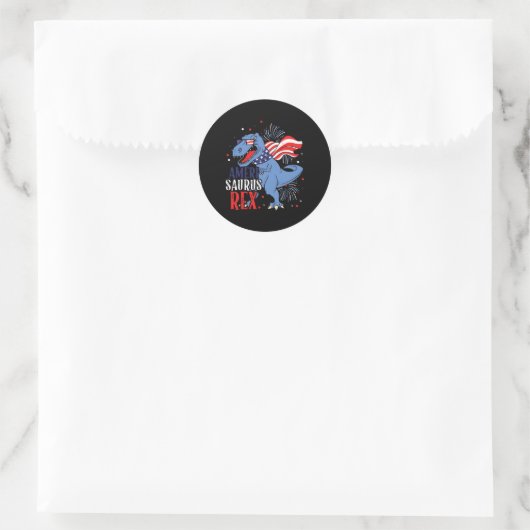 Sticker Rond Améri Saurus Rex 4 juillet dinosaure indépendance (Sac)