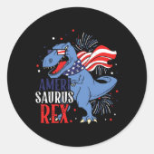 Sticker Rond Améri Saurus Rex 4 juillet dinosaure indépendance (Devant)