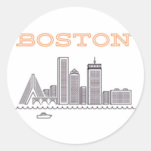 Sticker Rond America Boston City Skyline, Boston Ma Us Skyline