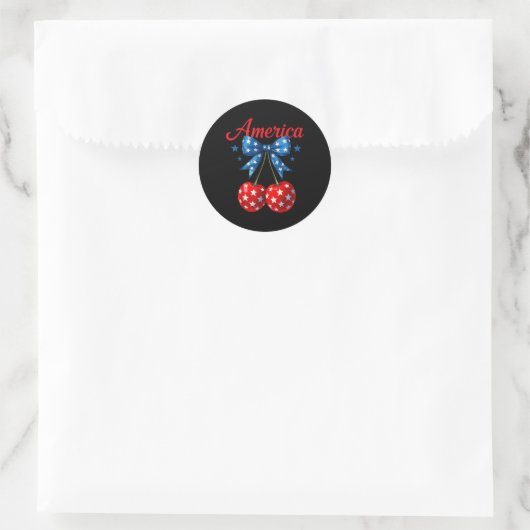 Sticker Rond America Cherries Drapeau américain 4 juillet Cherr (Sac)