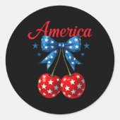 Sticker Rond America Cherries Drapeau américain 4 juillet Cherr (Devant)