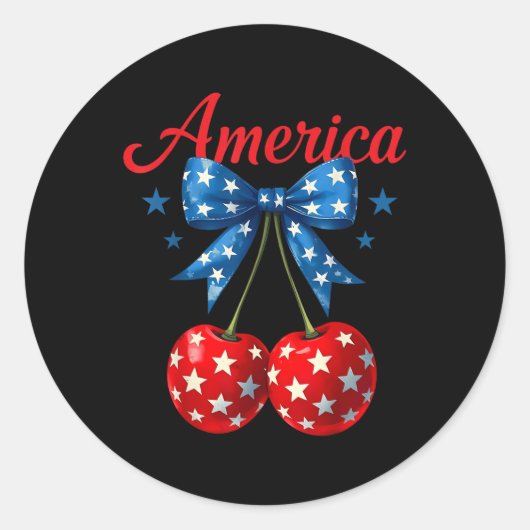 Sticker Rond America Cherries Drapeau américain 4 juillet Cherr (Devant)