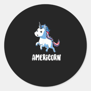 Sticker Rond Américain Fier D'Être Américaine Chemise Unicorne