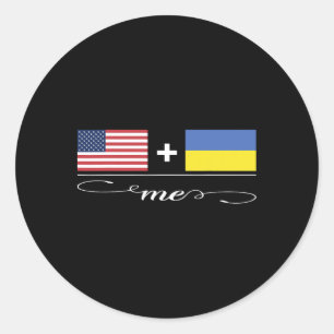 Sticker Rond Américain + Ukrainien = Moi Drapeaux États-Unis et
