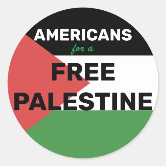 STICKER ROND AMÉRICAINS POUR UN DRAPEAU PALESTINE GRATUIT ROUGE (Devant)
