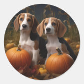 Sticker Rond American Anglais Foxhound Puppy Automne Delight (Devant)