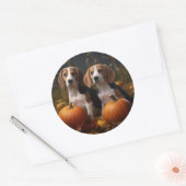 Sticker Rond American Anglais Foxhound Puppy Automne Delight (Enveloppe)