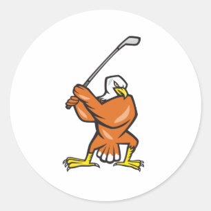 Sticker Rond American Bald Eagle Jouer au dessin de golf