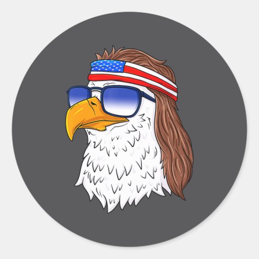 Sticker Rond American Bald Eagle Mullet 4th Of July Funny Usa  (Devant)