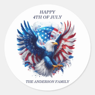 Sticker Rond American Bald Eagle Vol heureux 4 Juillet