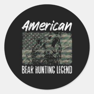 Sticker Rond American Bear Hunter Legend Usa Drapeau Black Bear