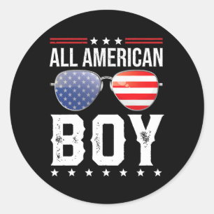 Sticker Rond American Boy Matching Family Quatrième 4 juillet A