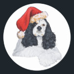 Sticker Rond American Cocker Spaniel Christmas<br><div class="desc">Ce design est créé à partir de mon oeuvre originale. Venez visiter notre boutique pour voir tous mes designs sur les vêtements, la nouveauté et les cadeaux! Pour voir ce design sur TOUS nos produits, faites défiler la page de ce produit pour cliquer sur l'option Transférer ce design à d'autres...</div>