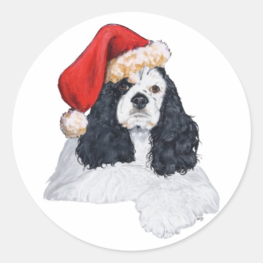 Sticker Rond American Cocker Spaniel Christmas (Devant)