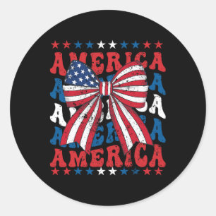 Sticker Rond American Coquette Bow Patriotique Usa Drapeau Happ