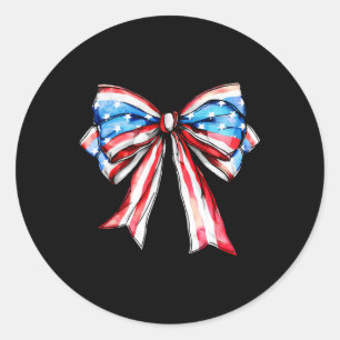 Sticker Rond American Coquette Bow Patriotique Usa Drapeau Happ