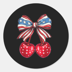 Sticker Rond American Coquette Cherry Bow Patriotique Usa Drape