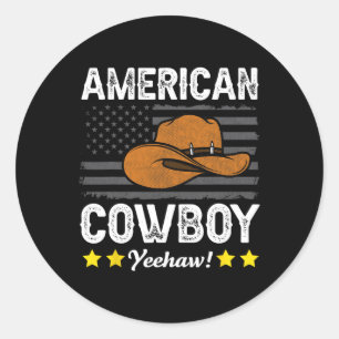 Sticker Rond American Cowboy Rodeo American Flag Vintage Cowboy