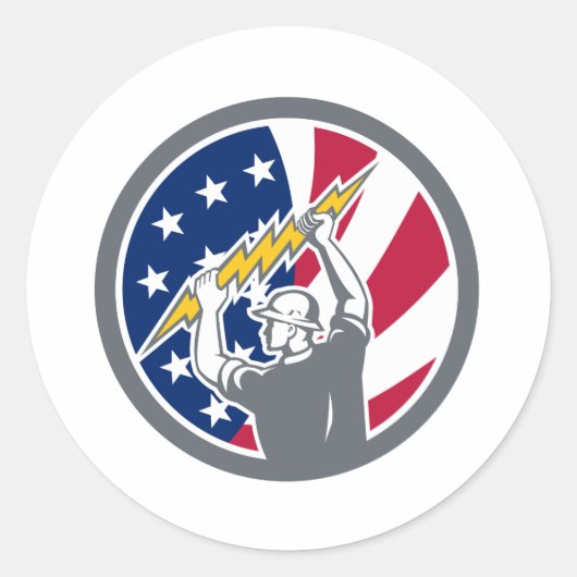 Sticker Rond American Electrician USA Flag Icon (Devant)