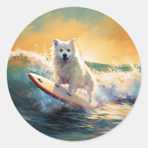 Sticker Rond American Eskimo Beach Surf Peinture