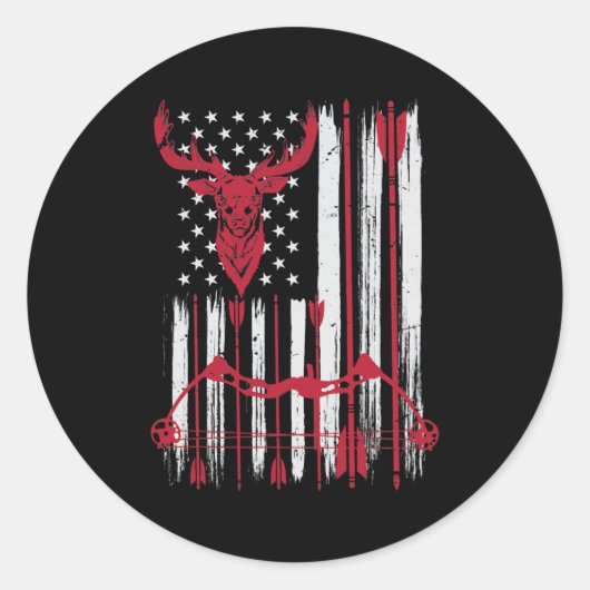Sticker Rond American Flag Archery Bow Deer Bowhunting Hunting (Devant)