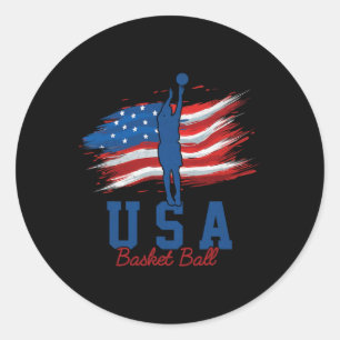 Sticker Rond American Flag Basketball 4 juillet États-Unis Supp