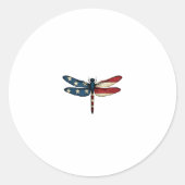 Sticker Rond American Flag Dragonfly Patriotic 4th of July Red (Devant)