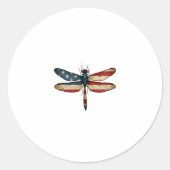 Sticker Rond American Flag Dragonfly Patriotic 4th of July Red (Devant)