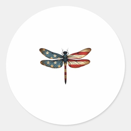 Sticker Rond American Flag Dragonfly Patriotic 4th of July Red (Devant)