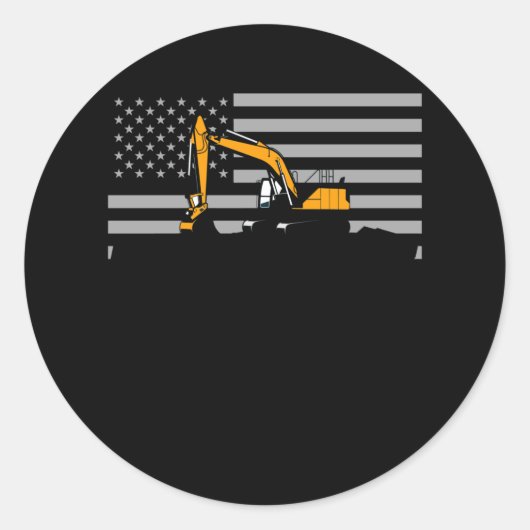 Sticker Rond American Flag Excavator US Flag Construction (Devant)