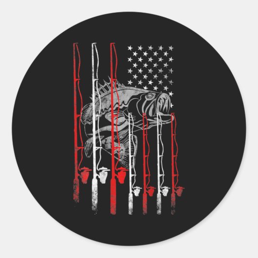 Sticker Rond American Flag Fishing Rod Fishing Lover  (Devant)