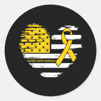 Sticker Rond American Flag Heart Sarcoma Cancer Awareness Ribbo