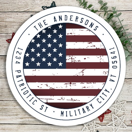 Sticker Rond American Flag Military Patriotic Return Adresse
