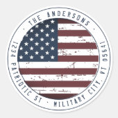 Sticker Rond American Flag Military Patriotic Return Adresse (Devant)