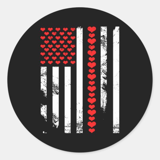 Sticker Rond American Flag Patriotic Valentines Day Clic He (Devant)