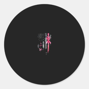 Sticker Rond American Flag Pink Ribbon Sensibilisation au cance