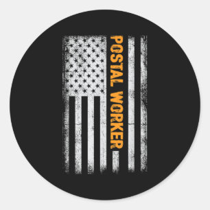 Sticker Rond American Flag Postal Worker Drôle Devis graphique