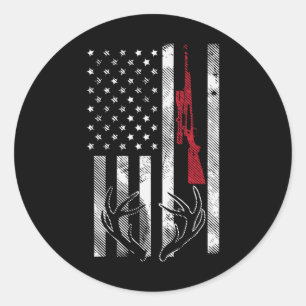 Sticker Rond American Flag Rifle Antler Vintage Deer Hunting Hu