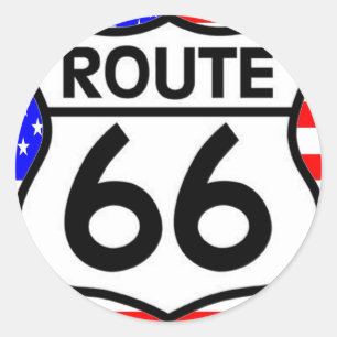Sticker Rond American Flag Route 66 Shield Stars & Stripes