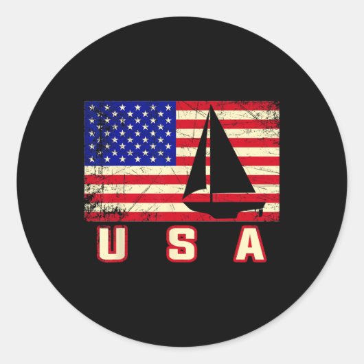Sticker Rond American Flag Sailing Cute Boating Gift For Women (Devant)