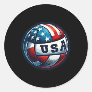 Sticker Rond American Flag Volleyball Basketball Patriotique Us