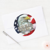 Sticker Rond American Flag with Eagle, God Bless America! (Enveloppe)