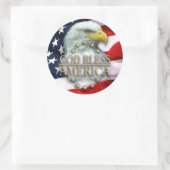Sticker Rond American Flag with Eagle, God Bless America! (Sac)