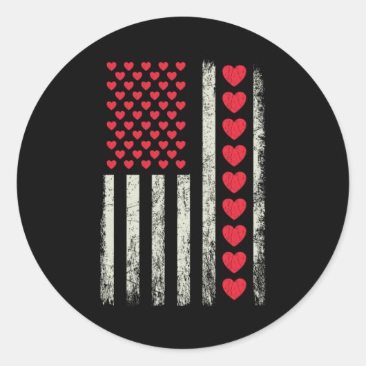 Sticker Rond American Flag With Hearts Valentine S Day  (Devant)
