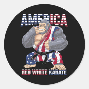 Sticker Rond American Gorilla Karate Fighter - Red White Karate