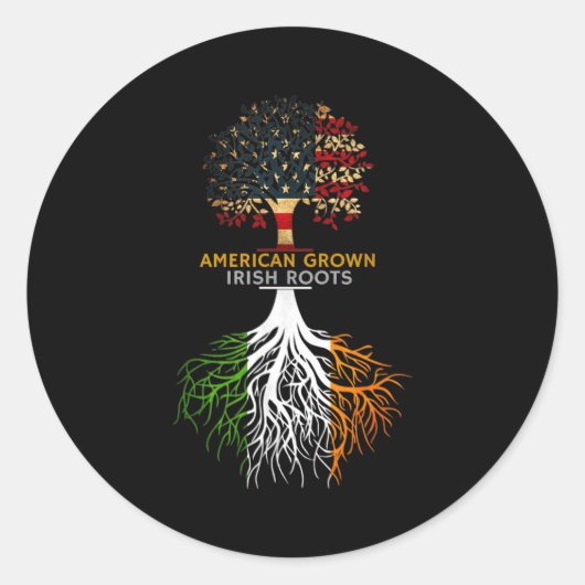 Sticker Rond American Grown Irish Roots Ireland And Usa Flags  (Devant)
