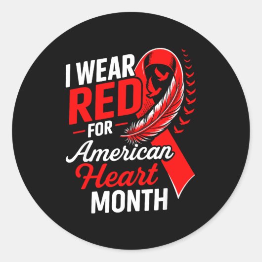 Sticker Rond American Heart Disease Awareness Month Ribbon Red (Devant)