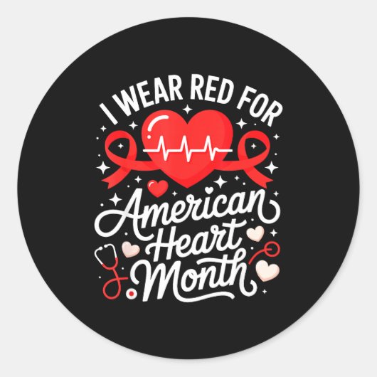 Sticker Rond American Heart Disease Awareness Month Ribbon Red  (Devant)